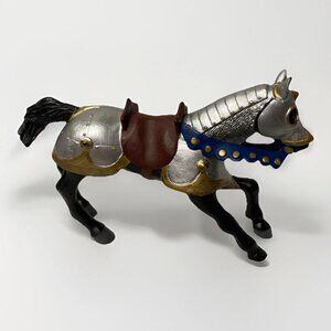 Papo Tournament Horse for Jousting Siver Gold Barded Armor Blue Trim 2001 39356